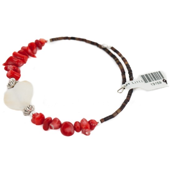 Heart Certified Authentic Navajo Heishi Coral Mother of Pearl Native American Adjustable Wrap Bracelet 13159-9 Heart Certified Authentic Navajo Heishi Coral Mother of Pearl Native American Adjustable Wrap Bracelet 13159-9