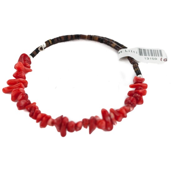 Certified Authentic Heishi Coral Navajo Native American Adjustable Wrap Bracelet 13159-10