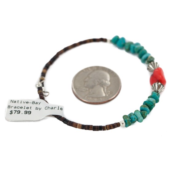 Certified Authentic Heishi Coral Turquoise Navajo Native American Adjustable Wrap Bracelet 13151-160 Certified Authentic Heishi Coral Turquoise Navajo Native American Adjustable Wrap Bracelet 13151-160