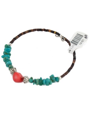 Certified Authentic Heishi Coral Turquoise Navajo Native American Adjustable Wrap Bracelet 13151-160