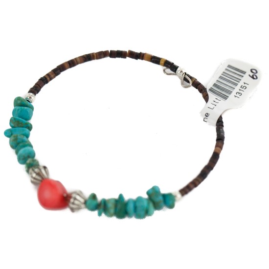 Certified Authentic Heishi Coral Turquoise Navajo Native American Adjustable Wrap Bracelet 13151-160 Certified Authentic Heishi Coral Turquoise Navajo Native American Adjustable Wrap Bracelet 13151-160