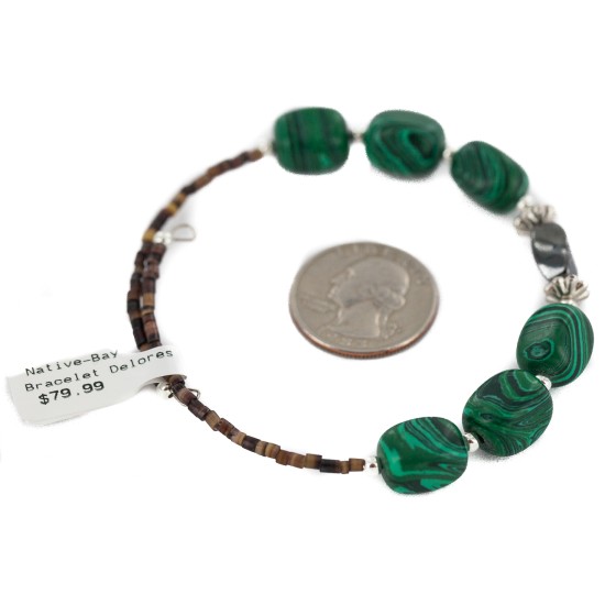 Certified Authentic Navajo Heishi Malachite Hematite Native American Adjustable Wrap Bracelet 13166-2