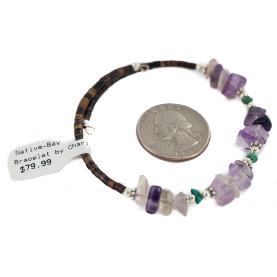 Certified Authentic Natural Heishi Amethyst Turquoise Navajo Native American Adjustable Wrap Bracelet 13153-5