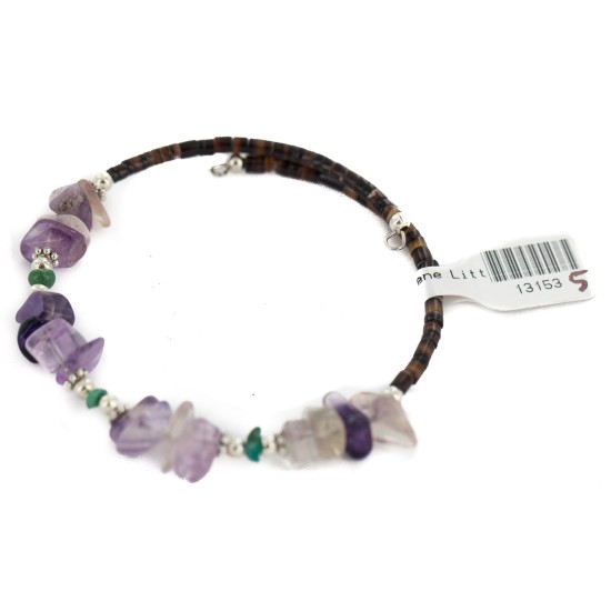 Certified Authentic Natural Heishi Amethyst Turquoise Navajo Native American Adjustable Wrap Bracelet 13153-5