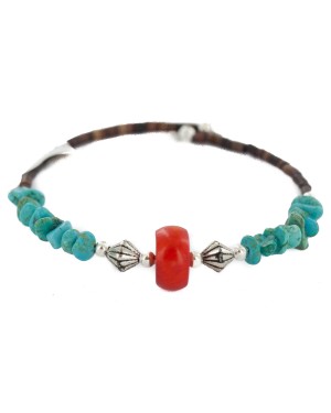 Certified Authentic Heishi Coral Navajo Native American Adjustable Wrap Bracelet 13151-66 Certified Authentic Heishi Coral Navajo Native American Adjustable Wrap Bracelet 13151-66