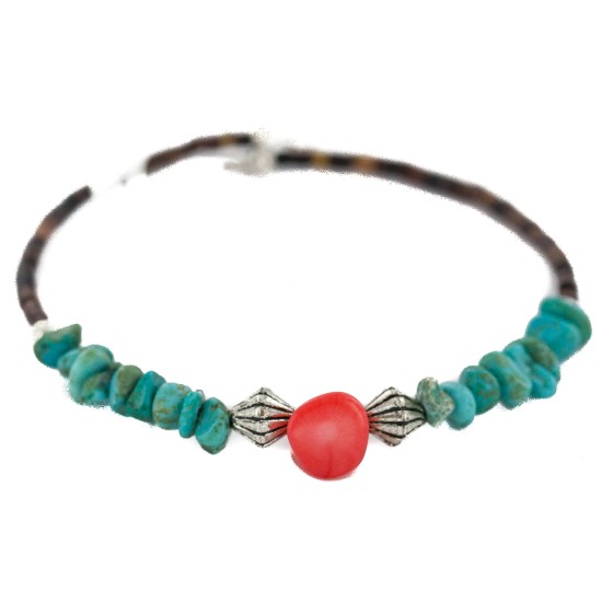 Certified Authentic Heishi Coral Turquoise Navajo Native American Adjustable Wrap Bracelet 13151-160 Certified Authentic Heishi Coral Turquoise Navajo Native American Adjustable Wrap Bracelet 13151-160