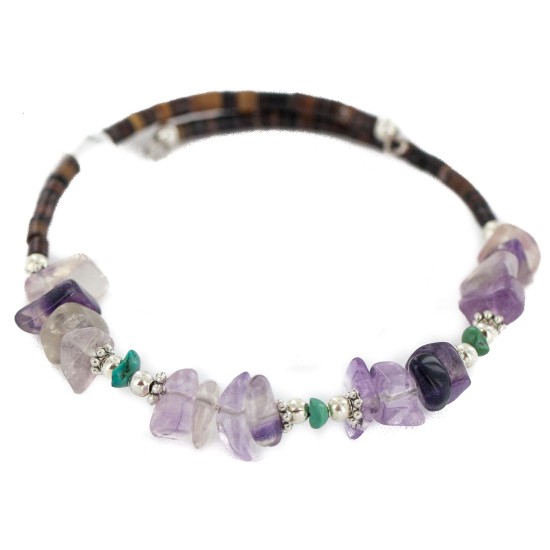 Certified Authentic Natural Heishi Amethyst Turquoise Navajo Native American Adjustable Wrap Bracelet 13153-5