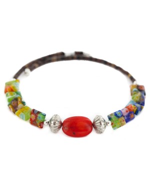 Certified Authentic Natural Heishi Coral Glass Navajo Native American Adjustable Wrap Bracelet 13159-5