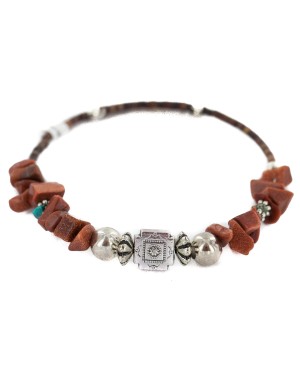 Certified Authentic Natural Heishi Goldstone Turquoise Navajo Native American Adjustable Wrap Bracelet 13153-1