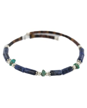 Certified Authentic Natural Heishi Lapis Turquoise Navajo Native American Adjustable Wrap Bracelet 13153-2