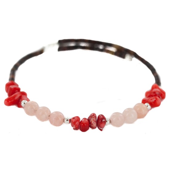 Certified Authentic Navajo Heishi Coral Quartz Native American Adjustable Wrap Bracelet 13151-56