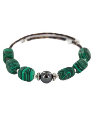 Certified Authentic Navajo Heishi Hematite Malachite Native American Adjustable Wrap Bracelet 13166-1