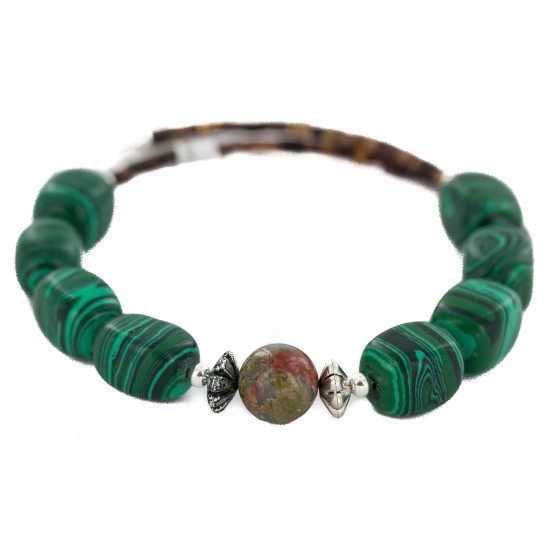 Certified Authentic Navajo Heishi Malachite Blood Stone Native American Adjustable Wrap Bracelet 13159-3