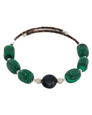 Certified Authentic Navajo Heishi Malachite Green Jasper Native American Adjustable Wrap Bracelet 13159-1