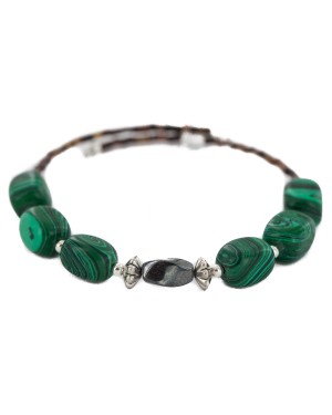 Certified Authentic Navajo Heishi Malachite Hematite Native American Adjustable Wrap Bracelet 13166-2
