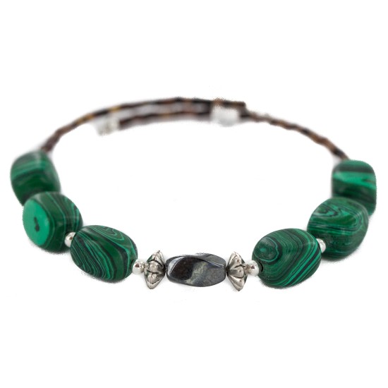 Certified Authentic Navajo Heishi Malachite Hematite Native American Adjustable Wrap Bracelet 13166-2