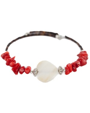 Heart Certified Authentic Navajo Heishi Coral Mother of Pearl Native American Adjustable Wrap Bracelet 13159-9