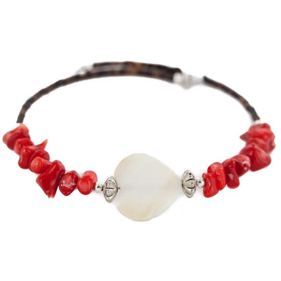 Heart Certified Authentic Navajo Heishi Coral Mother of Pearl Native American Adjustable Wrap Bracelet 13159-9 Heart Certified Authentic Navajo Heishi Coral Mother of Pearl Native American Adjustable Wrap Bracelet 13159-9