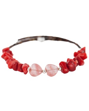 Heart Navajo Certified Authentic Heishi Coral Pink Quartz Native American Adjustable Wrap Bracelet 13159-14