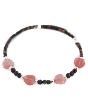 Heart Navajo Certified Authentic Heishi Jasper Pink Quartz Native American Adjustable Wrap Bracelet 13151-72