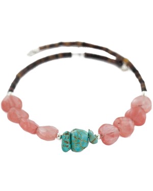 Heart Navajo Certified Authentic Heishi Pink Quartz Native American Adjustable Wrap Bracelet 13151-45