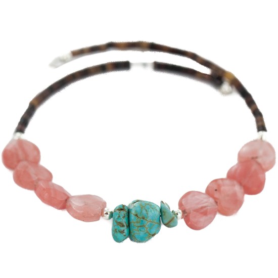 Heart Navajo Certified Authentic Heishi Pink Quartz Native American Adjustable Wrap Bracelet 13151-45 Heart Navajo Certified Authentic Heishi Pink Quartz Native American Adjustable Wrap Bracelet 13151-45
