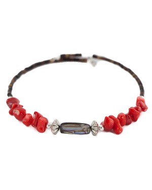 Navajo Certified Authentic Heishi Coral Abalone Native American Adjustable Wrap Bracelet 13159-13