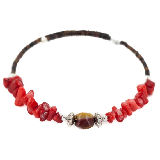 Navajo Heishi Coral Agate Native American Adjustable Wrap Bracelet 13159-6 Navajo Heishi Coral Agate Native American Adjustable Wrap Bracelet 13159-6