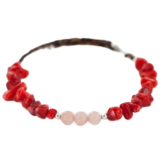 Navajo Certified Authentic Heishi Coral Quartz Native American Adjustable Wrap Bracelet 13159-4