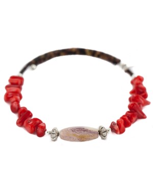 Navajo Certified Authentic Jasper Heishi Coral Native American Adjustable Wrap Bracelet 13159-16