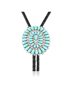 Handmade Certified Authentic Navajo .925 Sterling Silver Native American Natural Turquoise Bolo Tie 34111