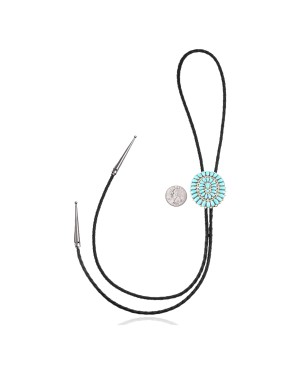 Handmade Certified Authentic Navajo .925 Sterling Silver Native American Natural Turquoise Bolo Tie 34111