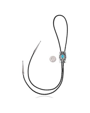 Sun Feather.925 Sterling Silver Certified Authentic Handmade Navajo Native American Natural Turquoise Bolo Tie 34112