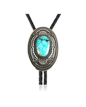 Handmade Certified Authentic Navajo .925 Sterling Silver Native American Natural Turquoise Coral Bolo Tie 34114