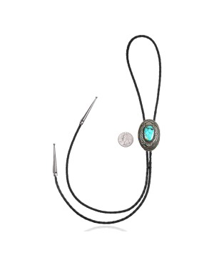 Flower.925 Sterling Silver Certified Authentic Handmade Navajo Native American Natural Turquoise Bolo Tie 34113