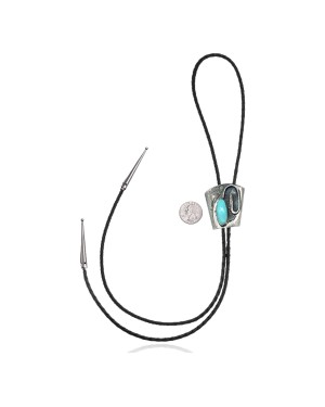 Handmade Certified Authentic Navajo .925 Sterling Silver Native American Natural Turquoise Coral Bolo Tie 34117
