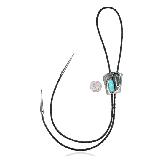 Handmade Certified Authentic Navajo .925 Sterling Silver Native American Natural Turquoise Coral Bolo Tie 34117