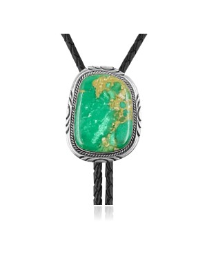 Handmade Certified Authentic Navajo .925 Sterling Silver Native American Natural Turquoise Bolo Tie 34101