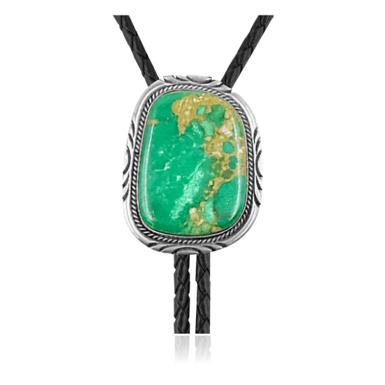 Handmade Certified Authentic Navajo .925 Sterling Silver Native American Natural Turquoise Bolo Tie 34101
