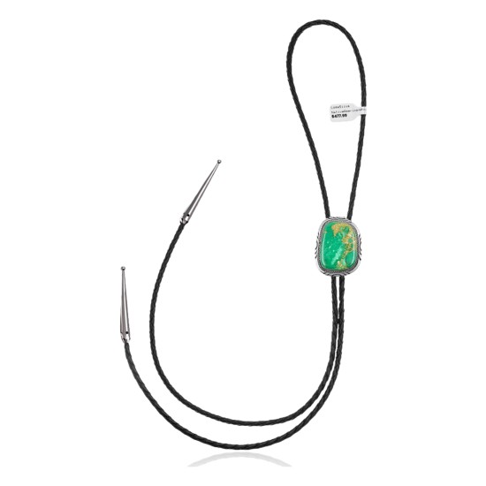 Handmade Certified Authentic Navajo .925 Sterling Silver Native American Natural Turquoise Bolo Tie 34101