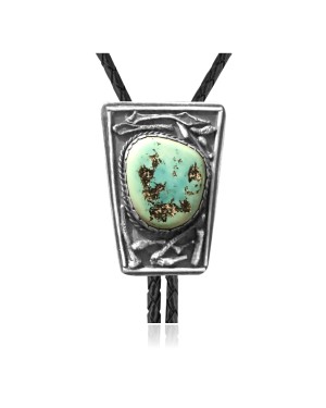 Handmade Certified Authentic Navajo .925 Sterling Silver Native American Natural Turquoise Bolo Tie 34115
