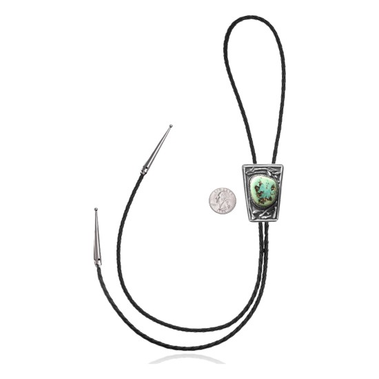 Handmade Certified Authentic Navajo .925 Sterling Silver Native American Natural Turquoise Bolo Tie 34115