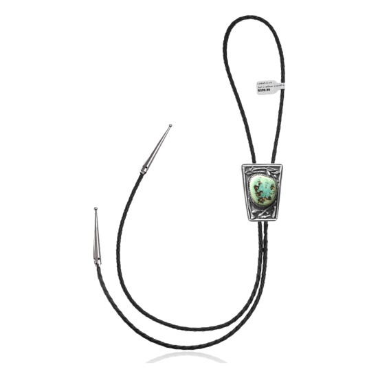Handmade Certified Authentic Navajo .925 Sterling Silver Native American Natural Turquoise Bolo Tie 34115