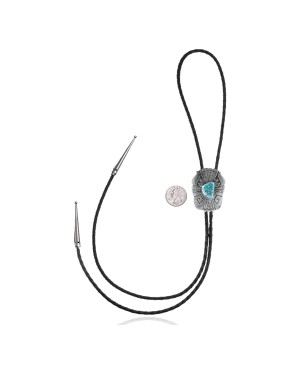 Feather .925 Sterling Silver Certified Authentic Handmade Navajo Native American Natural Turquoise Bolo Tie 34118 Feather .925 Sterling Silver Certified Authentic Handmade Navajo Native American Natural Turquoise Bolo Tie 34118