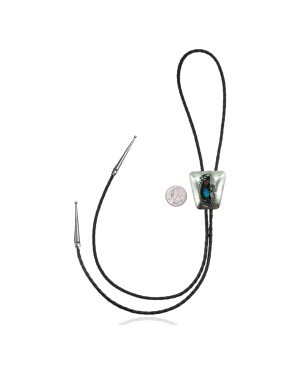 Feather .925 Sterling Silver Certified Authentic Handmade Navajo Native American Natural Turquoise Coral Bolo Tie 34119