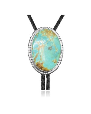 Handmade Certified Authentic Navajo .925 Sterling Silver Native American Natural Turquoise Bolo Tie 34121
