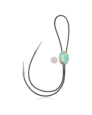 Handmade Certified Authentic Navajo .925 Sterling Silver Native American Natural Turquoise Bolo Tie 34121
