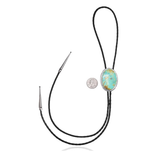 Handmade Certified Authentic Navajo .925 Sterling Silver Native American Natural Turquoise Bolo Tie 34121