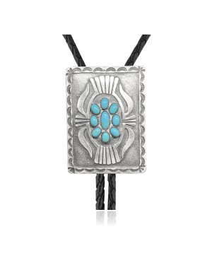 Handmade Certified Authentic Navajo .925 Sterling Silver Native American Natural Turquoise Bolo Tie 34123