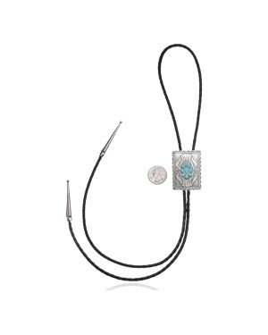 Handmade Certified Authentic Navajo .925 Sterling Silver Native American Natural Turquoise Bolo Tie 34123